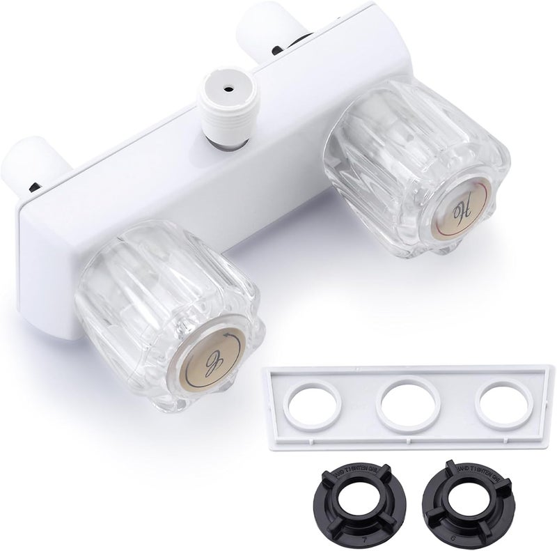 Liberflow Full White RV Camper Shower Faucet, 4" Faucet Shower Valve Kit with Dual Acrylic Knobs for Indoor and Outdoor Use - Image 1